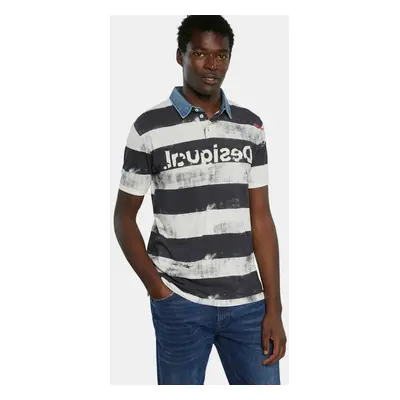 Men's Black and White Striped Polo Shirt Desigual TS Julien - Men