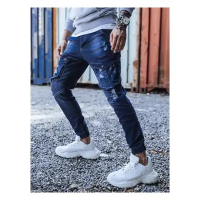 Kék férfi skinny fit farmernadrág övvel Dstreet