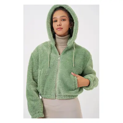 Bigdart Hooded Plush Crop Jacket - E.Green