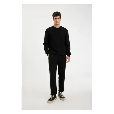 DEFACTO Slim Fit Slim Cut Zippered Basic Straight Leg Black Sweatpants