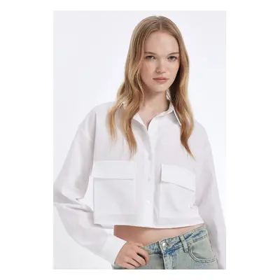 DEFACTO Cool Oversize Wide Fit Pocket Poplin Long Sleeve Shirt