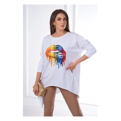 marka niezdefiniowana Blouse oversize with rainbow lips print white