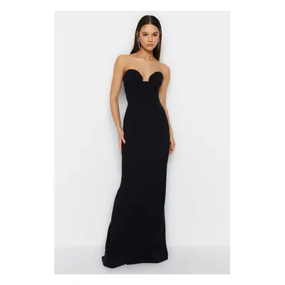 Trendyol Black Strapless and Chest Detailed Long Evening Evening Dress