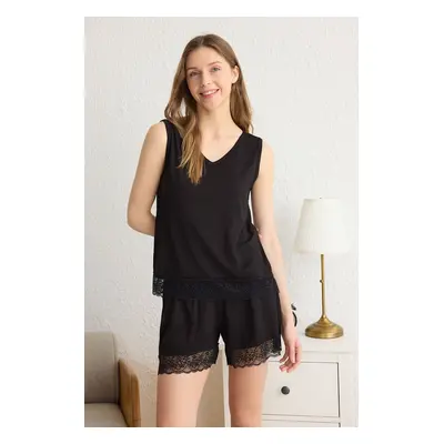 Trendyol Black Lace Viscose Knitted Pajama Set