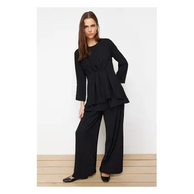 Trendyol Black Gathered Aerobin Tunic Trousers Woven Bottom Top Set