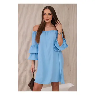 Spanish dress with pleats on the sleeve blue