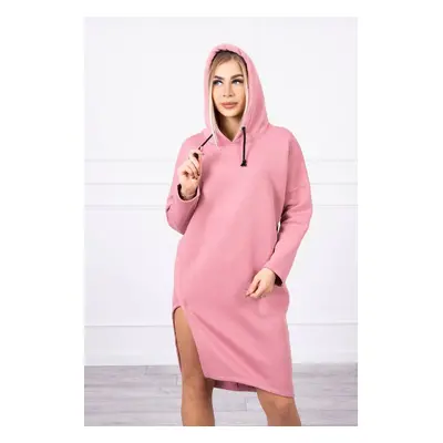 Dress with hood and slit on the side dark pink