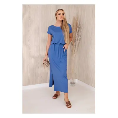 Women's viscose dress with pockets - denim