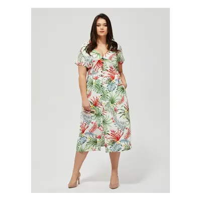 White Summer Dress with Tropical Pattern Moodo - Women