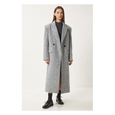 Happiness İstanbul Women's Gray Premium Oversize Boucle Coat