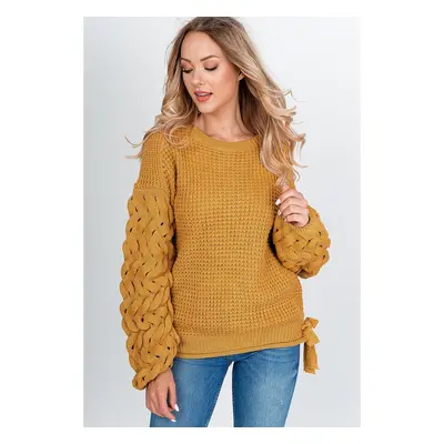 Women's knitted sweater with bows - mustard