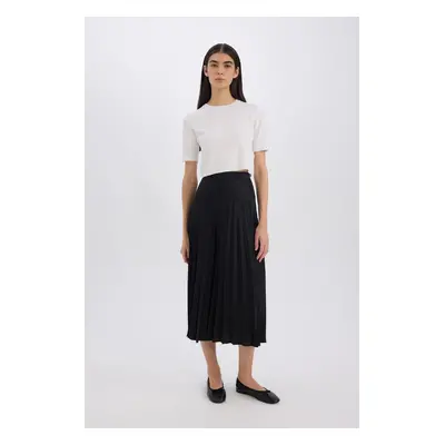 DEFACTO A-Line High Waist Pleated Basic Plain Satin Maxi Skirt