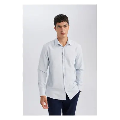 DEFACTO Modern Cut Textured Plain Cotton Blend Long Sleeve Shirt