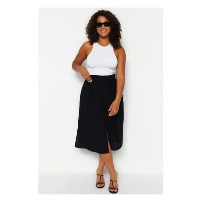 Trendyol Curve Black Viscose Woven Skirt with Slit Detail.