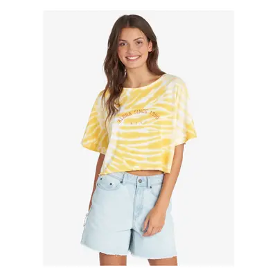 White-Yellow Women Patterned Cropped T-Shirt Roxy Aloha - Women