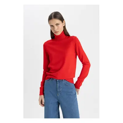 DEFACTO Soft Textured Turtleneck Basic Plain Red Knitwear Sweater