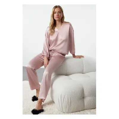 Trendyol Powder Tie Detailed Satin Woven Pajama Set