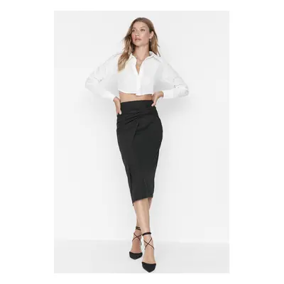 Trendyol Black Midi Skirt in Woven with Waist Detail