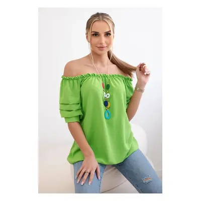 Spanish blouse with decorative sleeves bright green