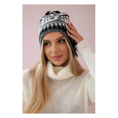 marka niezdefiniowana Cap with a pompom Rosa K368 white+graphite+black