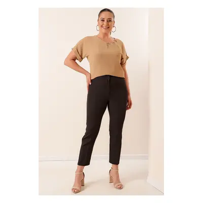 By Saygı Enboy Lycra Plus Size Trousers with Elastic Waist Pocket