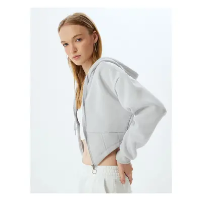 Koton Crop Sweatshirt Zippered Corset Look Hooded