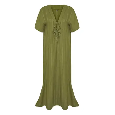 Trendyol Khaki*001 Plain Relaxed Maxi Woven Striped 50% Viscose, 50% Nylon Dress