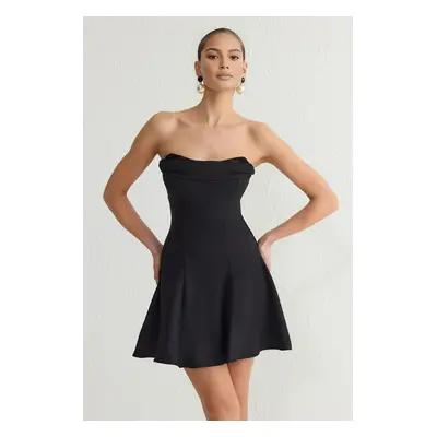 Trendyol Black A-Line Strapless Woven Short Elegant Dress