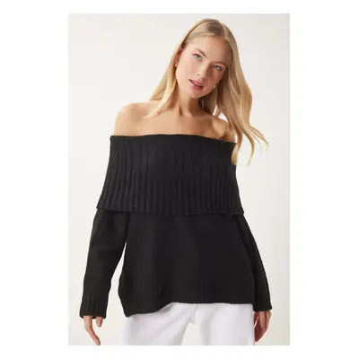 Happiness İstanbul Women's Black Madonna Collar Knitwear Sweater