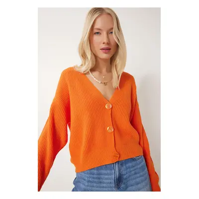 Happiness İstanbul Women's Orange V-Neck Buttoned Knitwear Cardigan