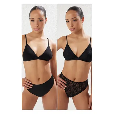 Trendyol Black Pack Lace Non-wired Cupless Strappy Triangle Knit Bra