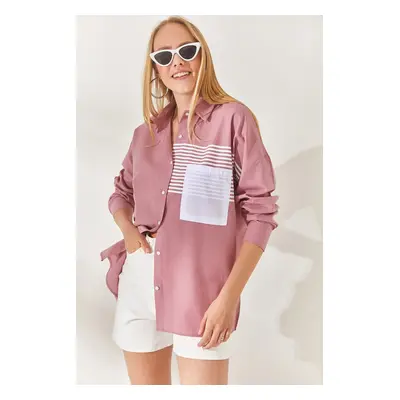 Olalook Pale Pink Pocket Detailed Oversize Woven Shirt