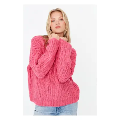 Trendyol Fuchsia Soft Textured Wide Fit Knitwear Sweater