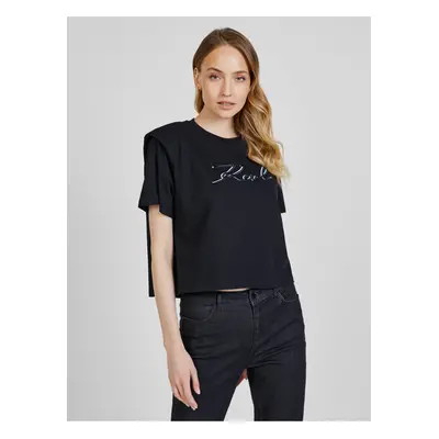 Black women's T-shirt with shoulder pads KARL LAGERFELD - Women's