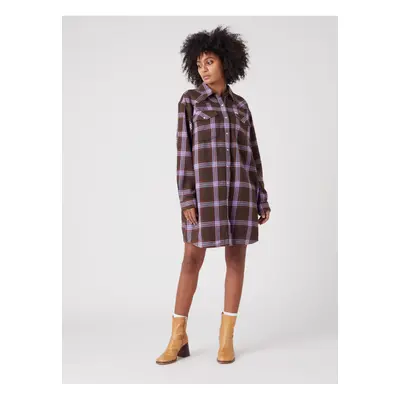 Purple Brown Women Plaid Shirt Dress Wrangler - Women