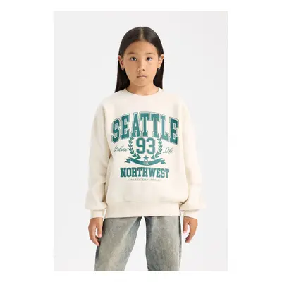 DEFACTO Girl Relax Fit Crew Neck Printed Sweatshirt