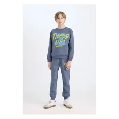 DEFACTO Boy 2-Piece Set Crew Neck Printed Sweatshirt Elastic Waist Jogger Tracksuit Bottoms