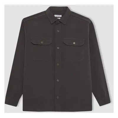 DEFACTO Relax Fit Polo Collar Snap Closure Pocket Canvas Shirt Jacket