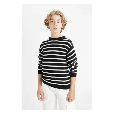 DEFACTO Boy's Crew Neck Striped Cotton Knitwear Sweater