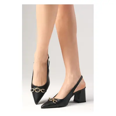 Mio Gusto Elvin Black Color Pointed Toe Heeled Shoes with Chain Accessories