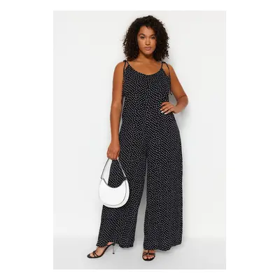 Trendyol Curve Black Floral Pattern Woven Jumpsuit