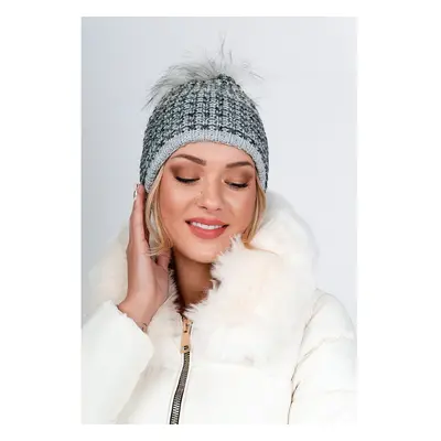 Lady's winter cap with pompom - gray