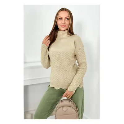 Sweater with decorative frill in beige color