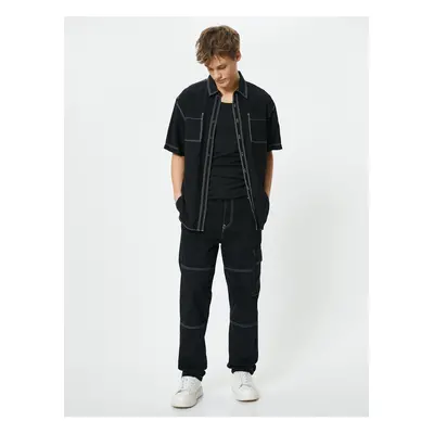 Koton Oversize Jeans Cargo Pocket Stitch Detail Buttoned