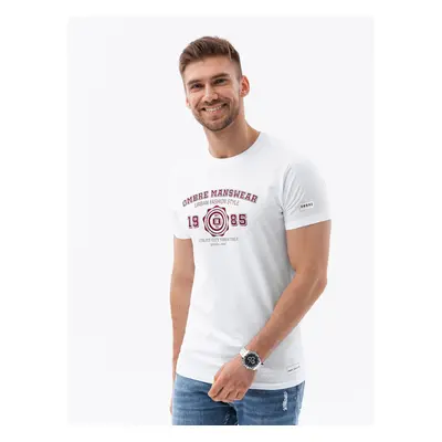 Ombre T-shirt męski z nadrukiem w stylu college – biały