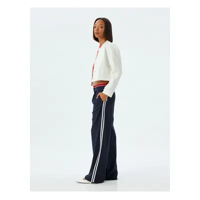 Koton Wide Leg Baggy Fabric Trousers with Stripe Detail and Pockets