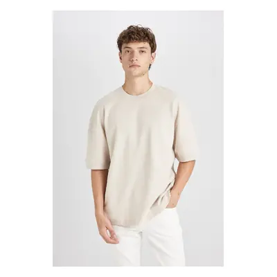 DEFACTO Loose Fit Crew Neck Heavy Fabric Short Sleeve Basic Plain T-Shirt