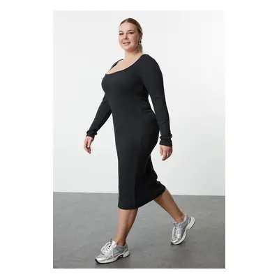 Trendyol Curve Anthracite Camisole Knitted Plus Size Dress