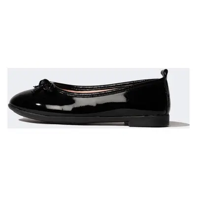 DEFACTO Girls Flat Sole Faux Leather Black Patent Leather Ballerina Shoes