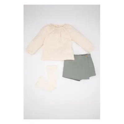 DEFACTO Girl Baby Gabardine Blouse Shorts Skirt Socks Set of